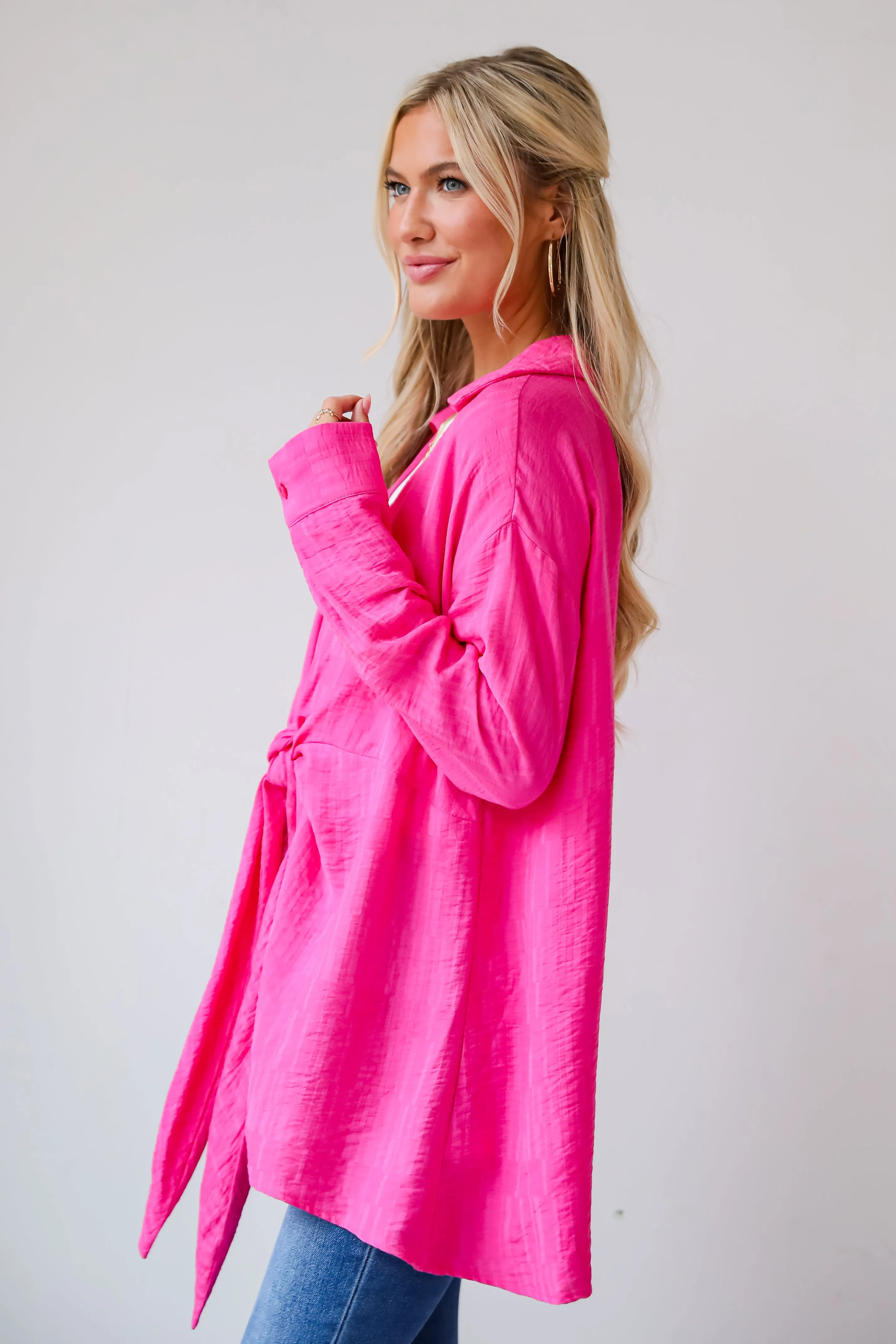 FINAL SALE - Redefined Elegance Hot Pink Tie-Front Blouse