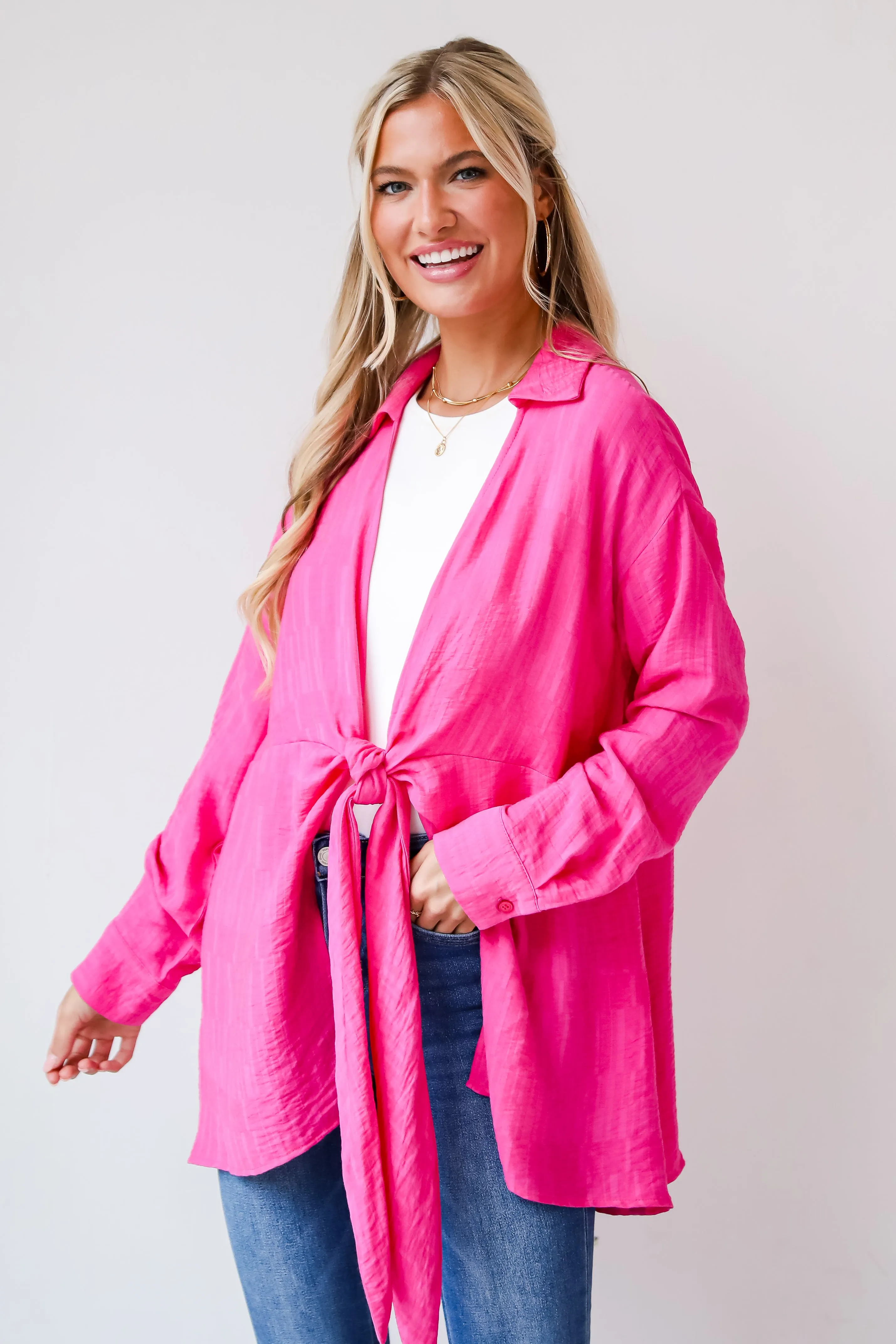 FINAL SALE - Redefined Elegance Hot Pink Tie-Front Blouse