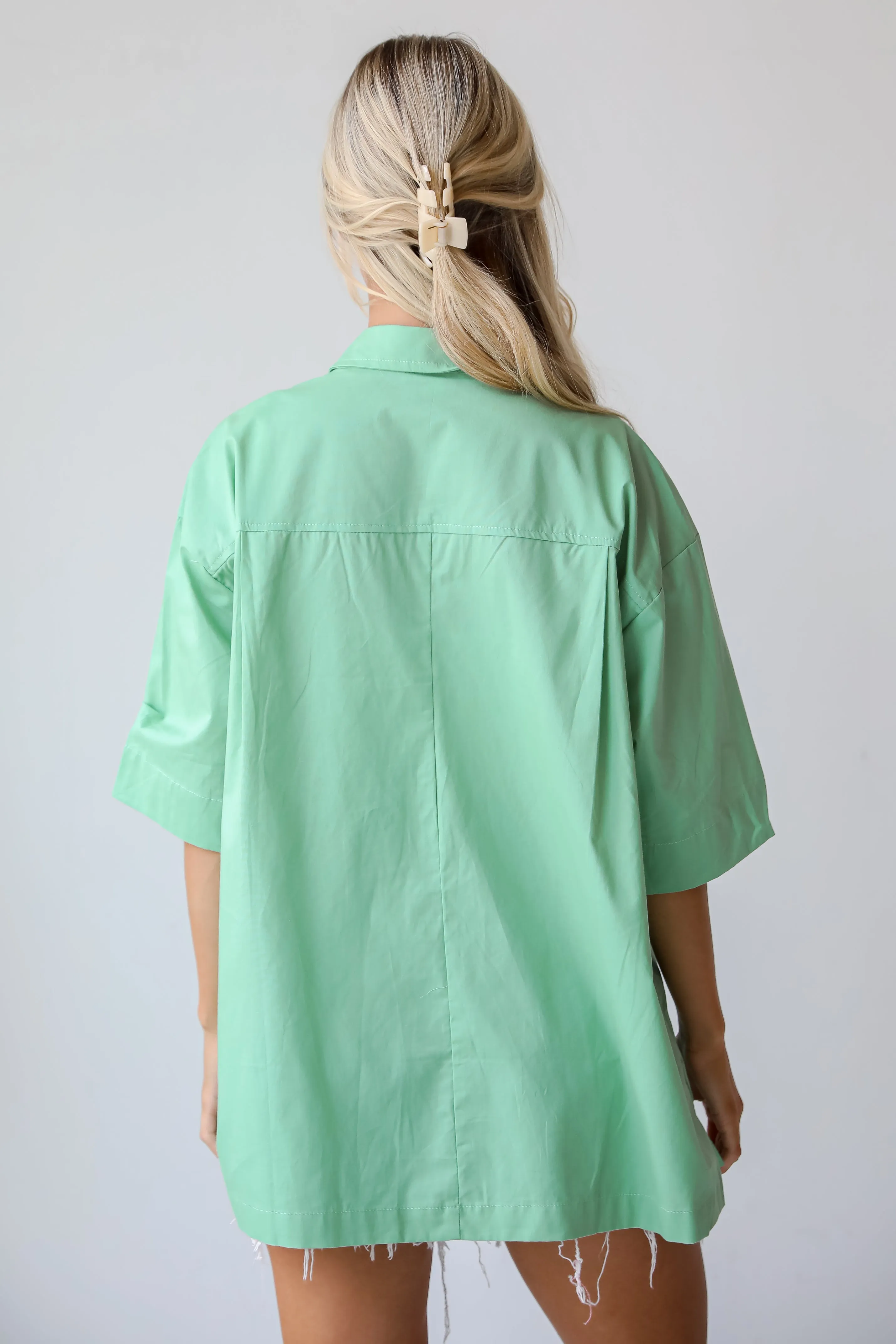 FINAL SALE - Totally Sensational Green Oversized Button-Up Blouse