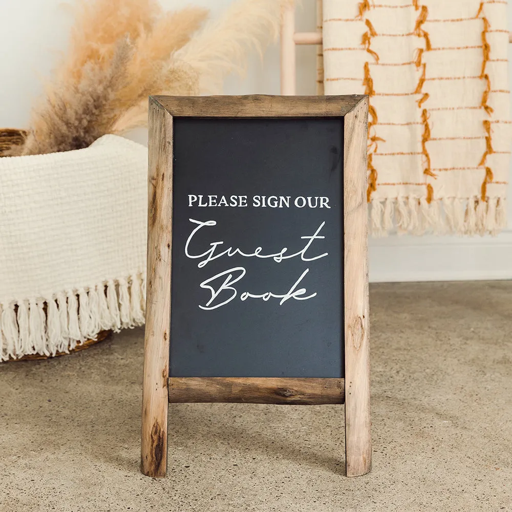 FRAMED RECTANGULAR CHALKBOARD EASEL SIGN - NATURAL WOOD