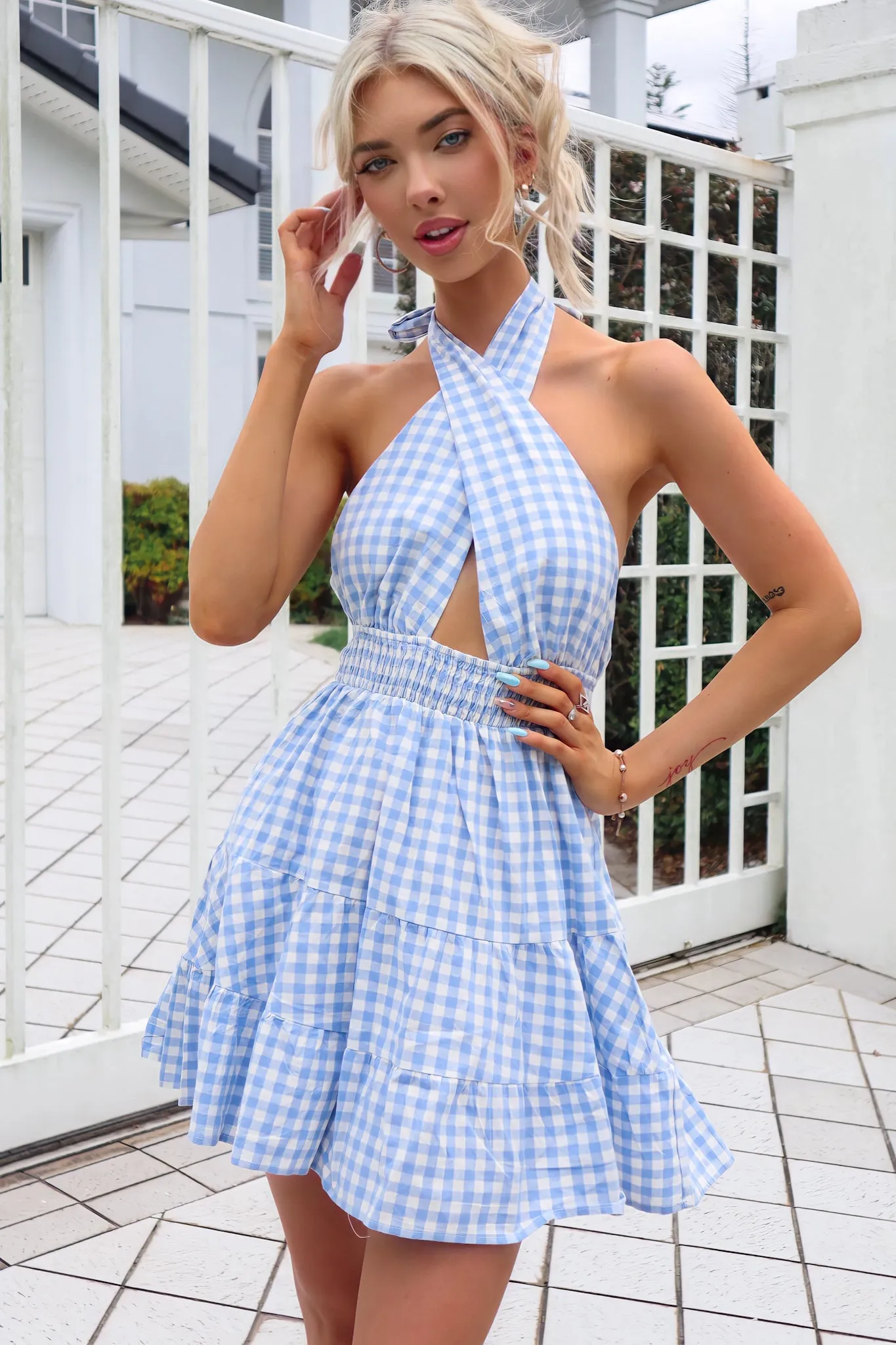 Frankie Mini Dress - Baby Blue Gingham