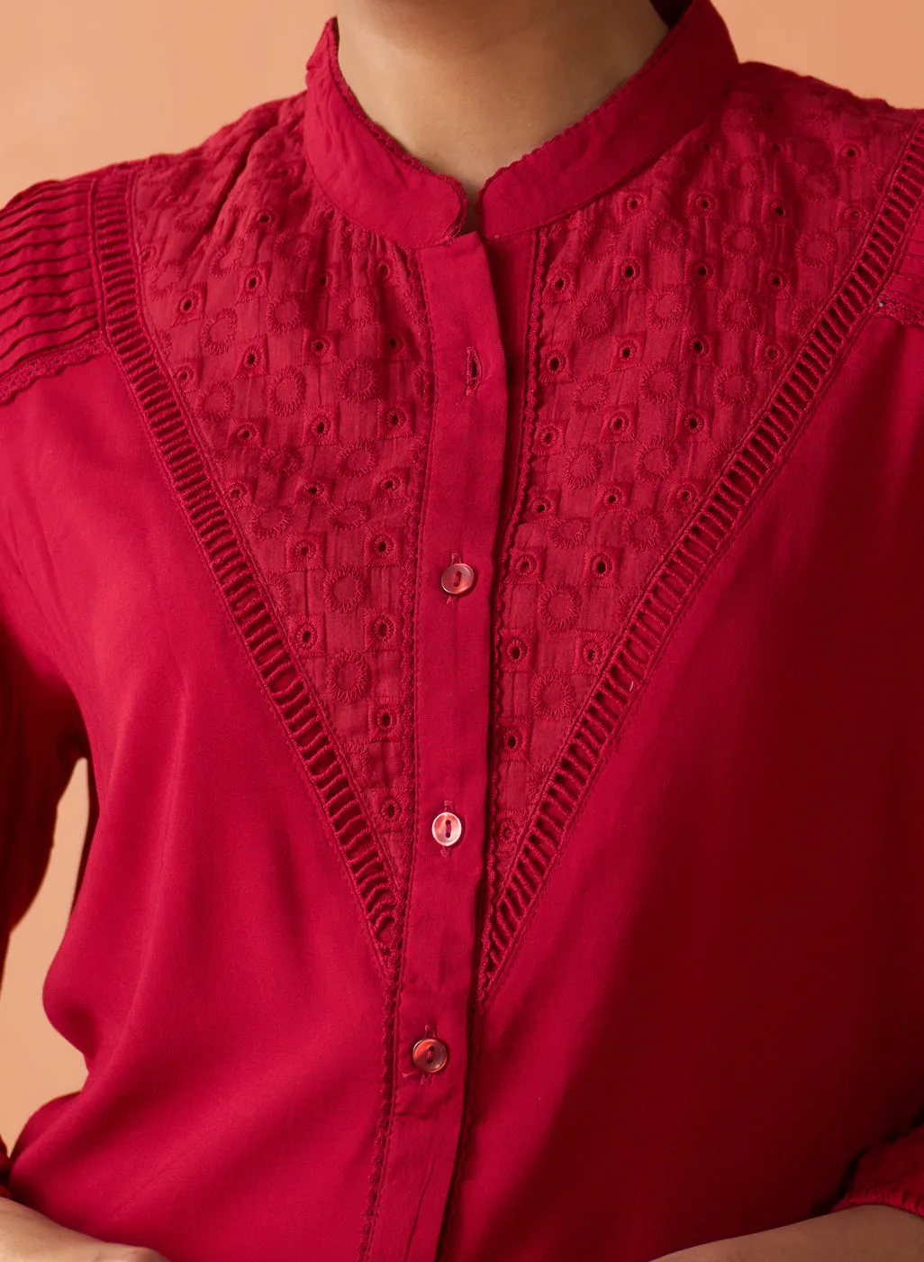 Gauhar Red Embroidered Shirt for Women