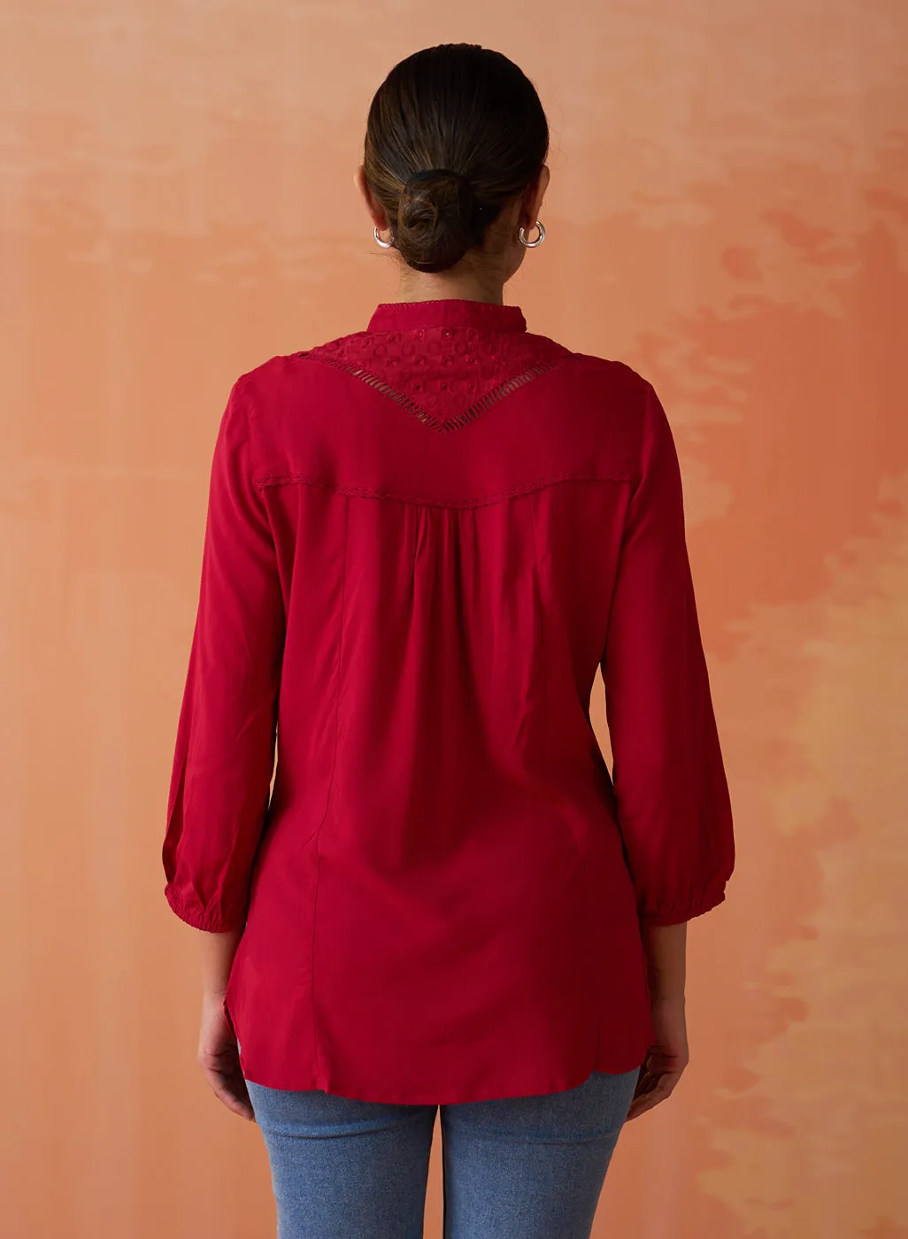 Gauhar Red Embroidered Shirt for Women