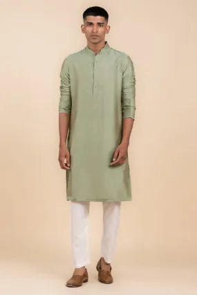 Green Single Kurta With Zero Point Collar