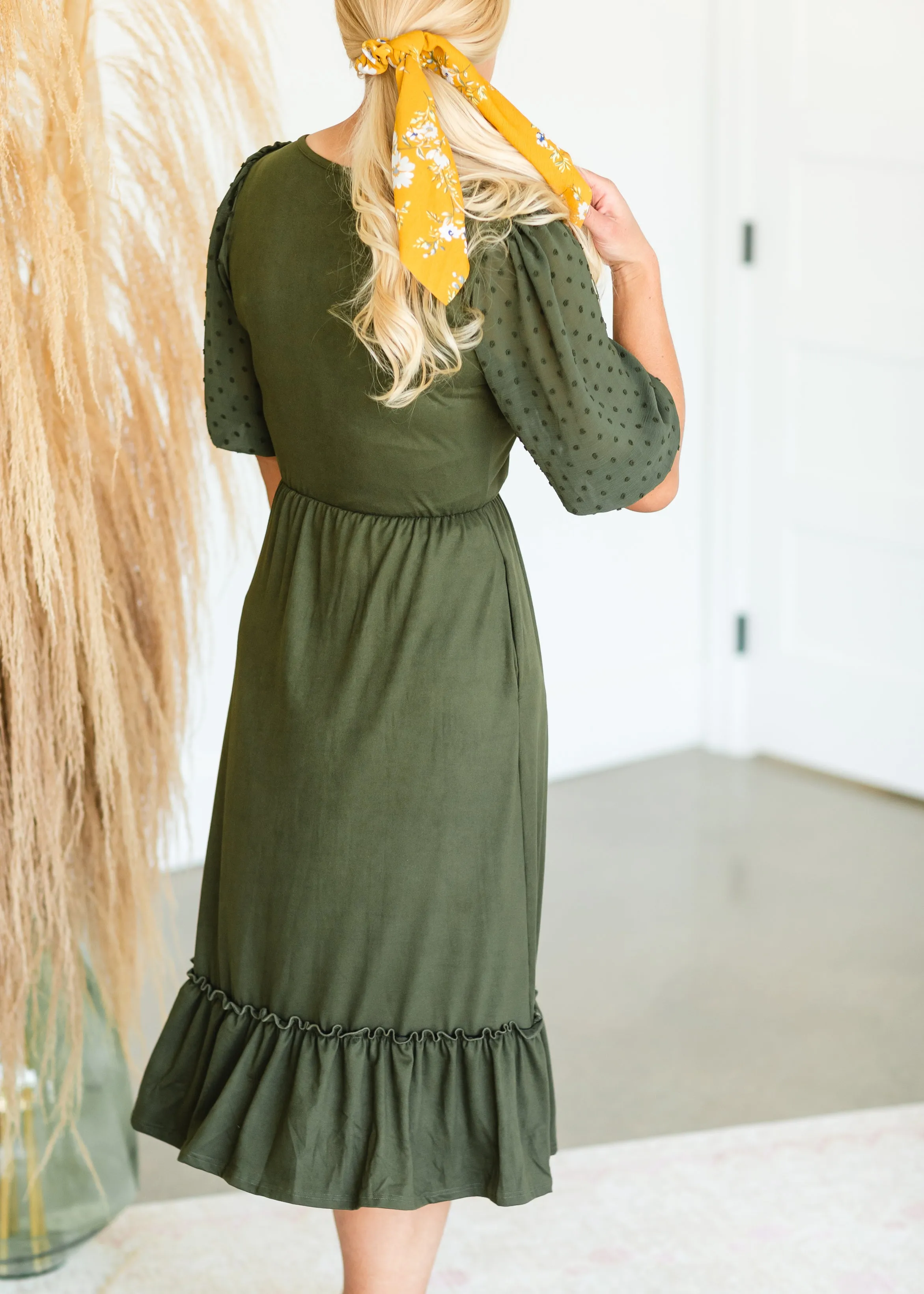 Green Swiss Dot Sleeve Midi Dress - FINAL SALE