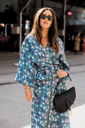 Greta Silk Robe Petrol Floral