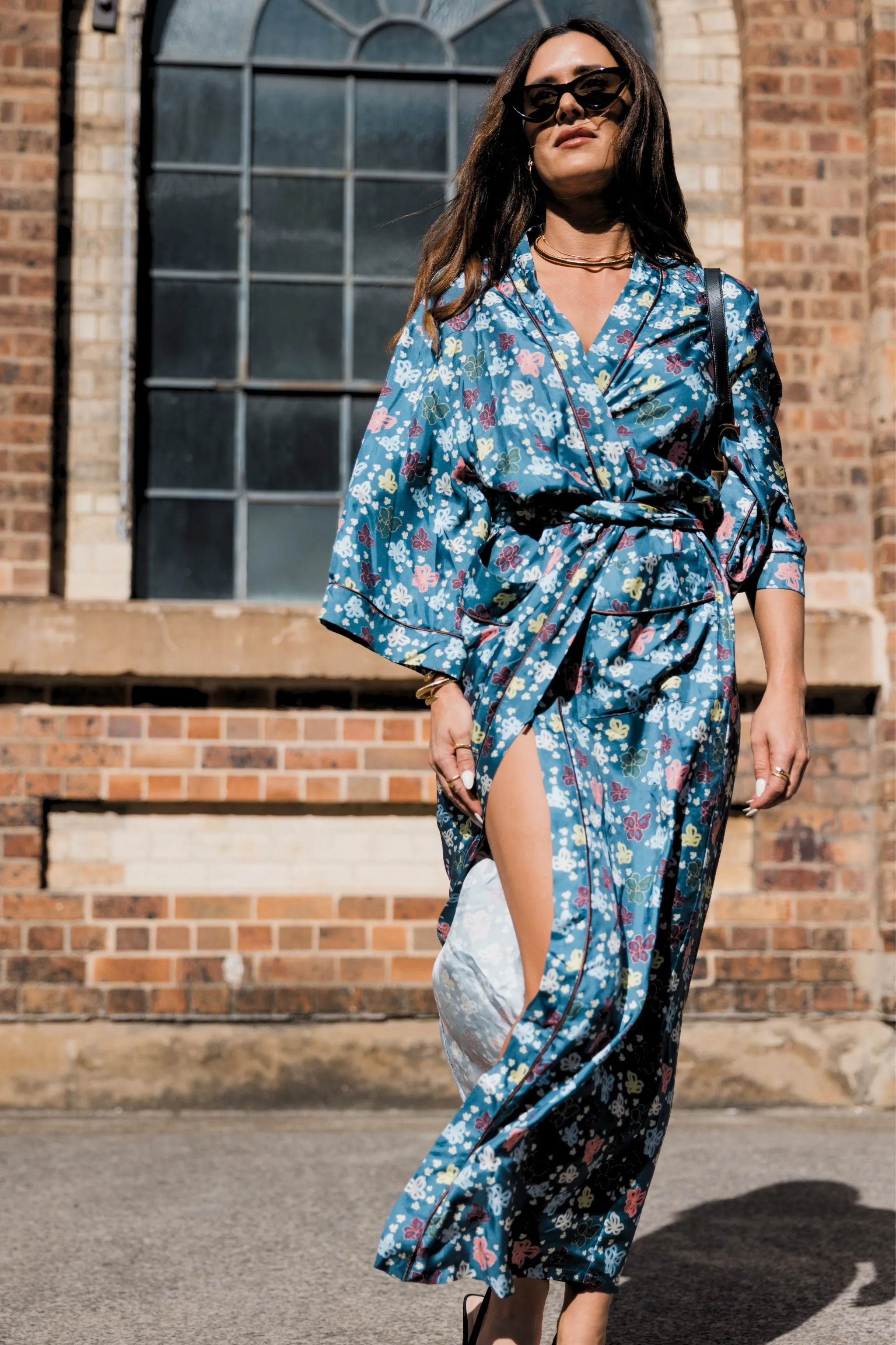 Greta Silk Robe Petrol Floral