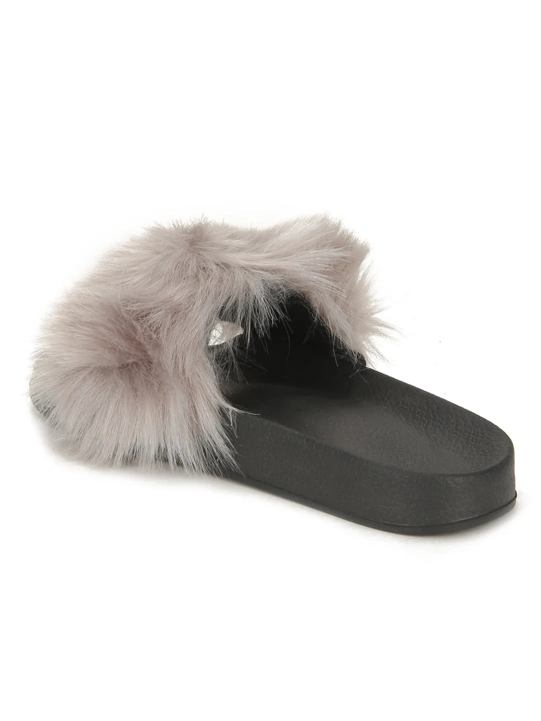 Grey Black Fur Sliders