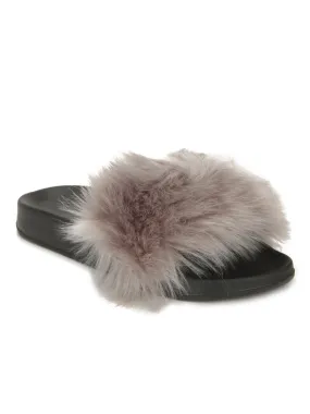 Grey Black Fur Sliders