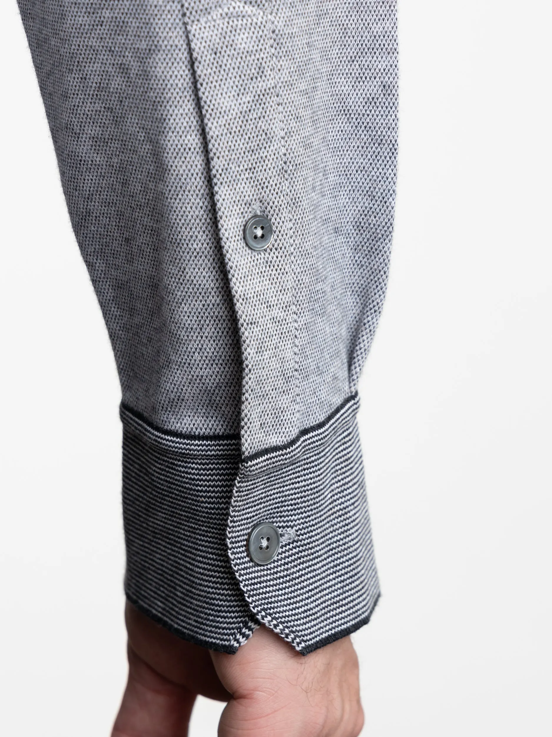 Grey Textured Long-Sleeve Polo