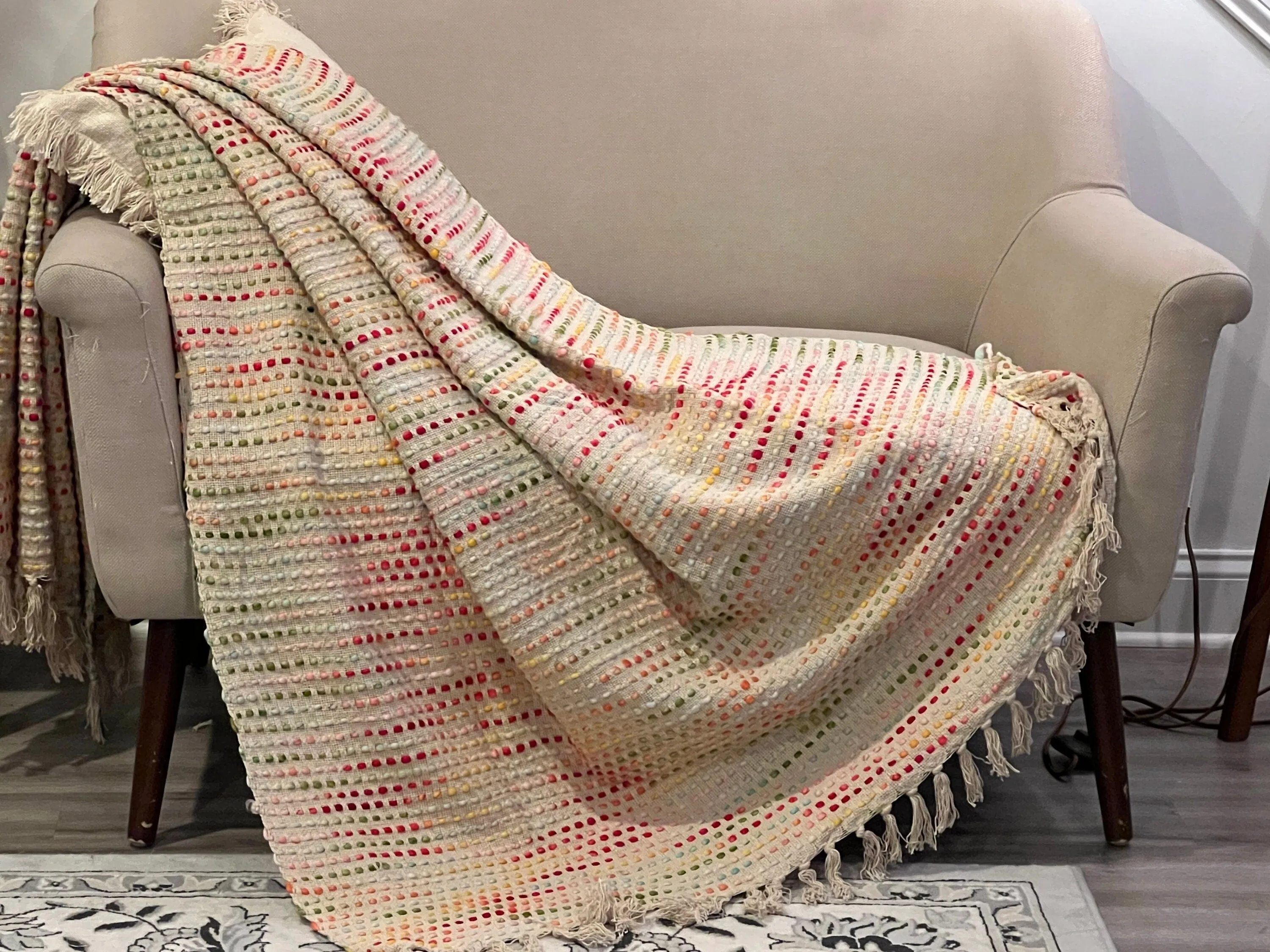 Handmade Gift, Hand loomed Cotton Blanket For Couch, Woven Throw Blanket with Tassels, Decorative Blanket, Reversible Blanket, Gift for Mom