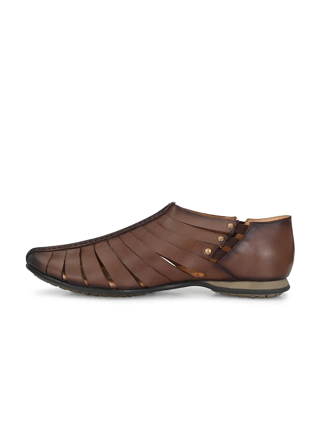 Hitz Men's Brown Leather Slip-On Shoes