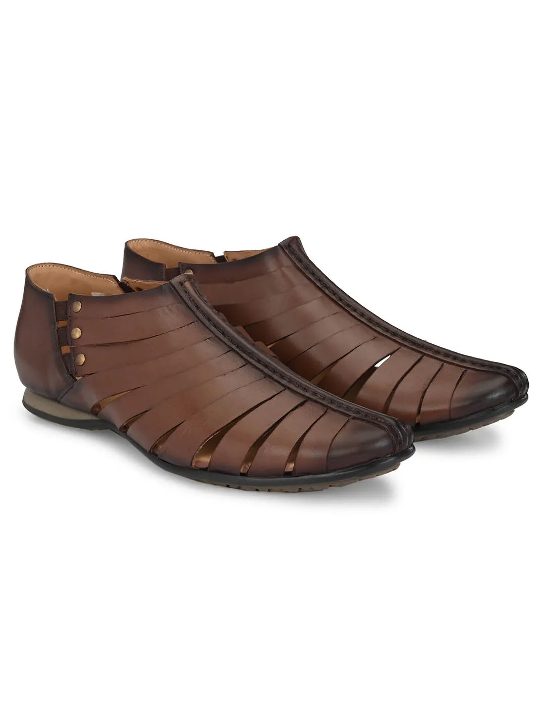 Hitz Men's Brown Leather Slip-On Shoes