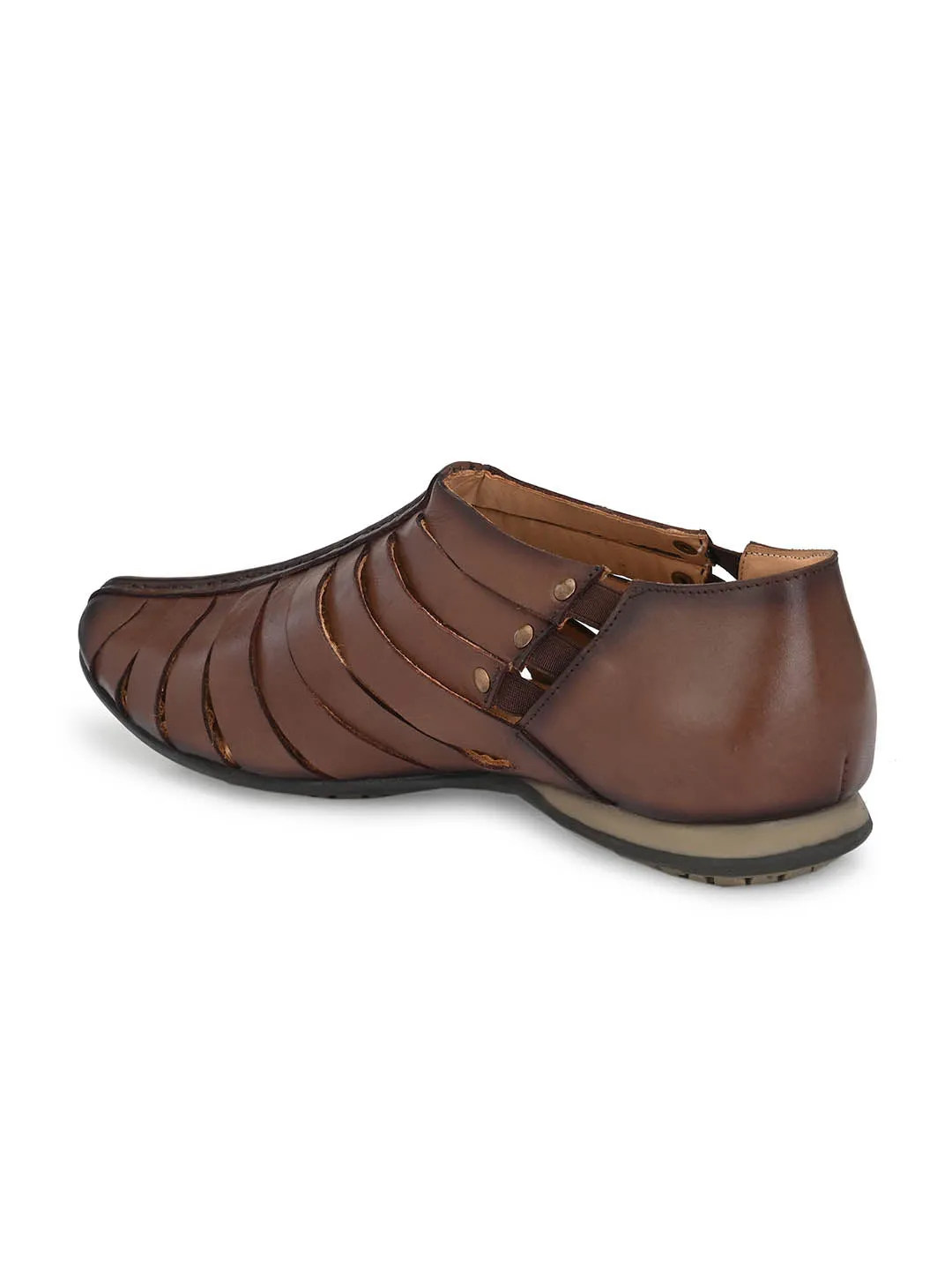 Hitz Men's Brown Leather Slip-On Shoes