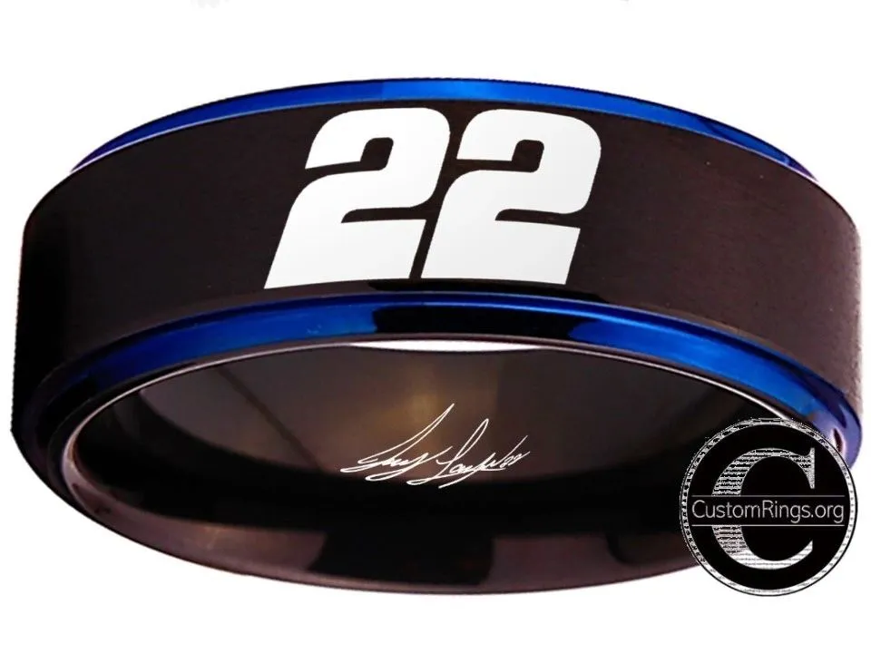 Joey Logano Ring #22 NASCAR Black & Blue Autograph Ring #joeylogano #22