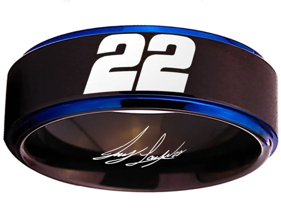 Joey Logano Ring #22 NASCAR Black & Blue Autograph Ring #joeylogano #22