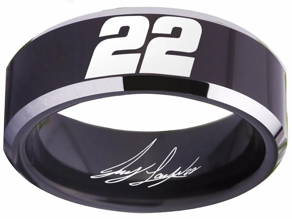 Joey Logano Ring #22 NASCAR Black & Silver Autograph Ring #joeylogano #22