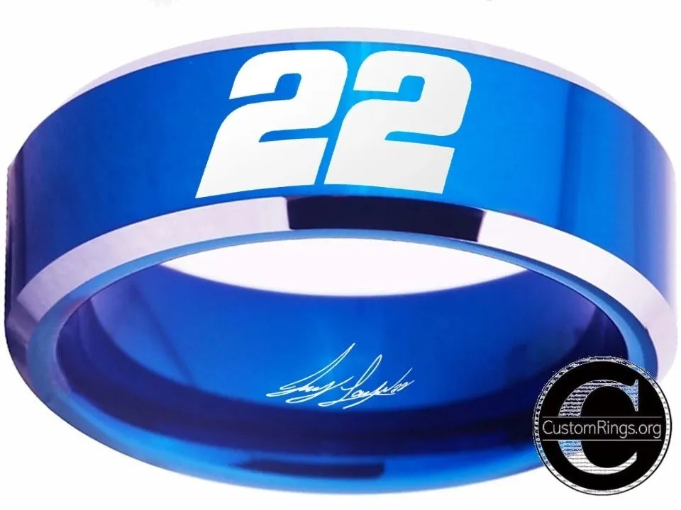 Joey Logano Ring #22 NASCAR Blue & Silver Autograph Ring #joeylogano #22