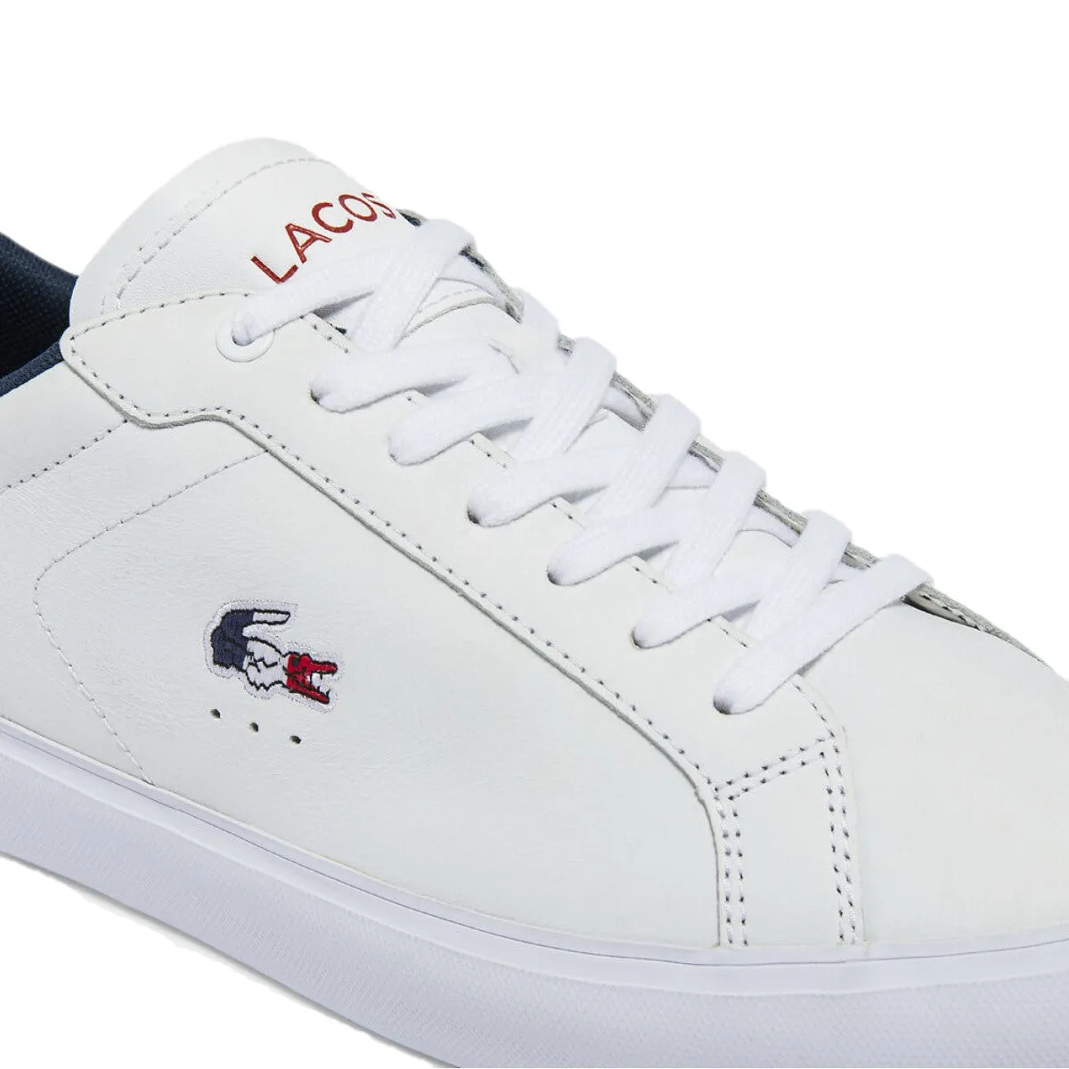 LACOSTE 7-43SMA0034407 POWERCOURT TRI 1SMA MN'S (Medium) White/Navy/Red Leather & Synthetic Lifestyle Shoes