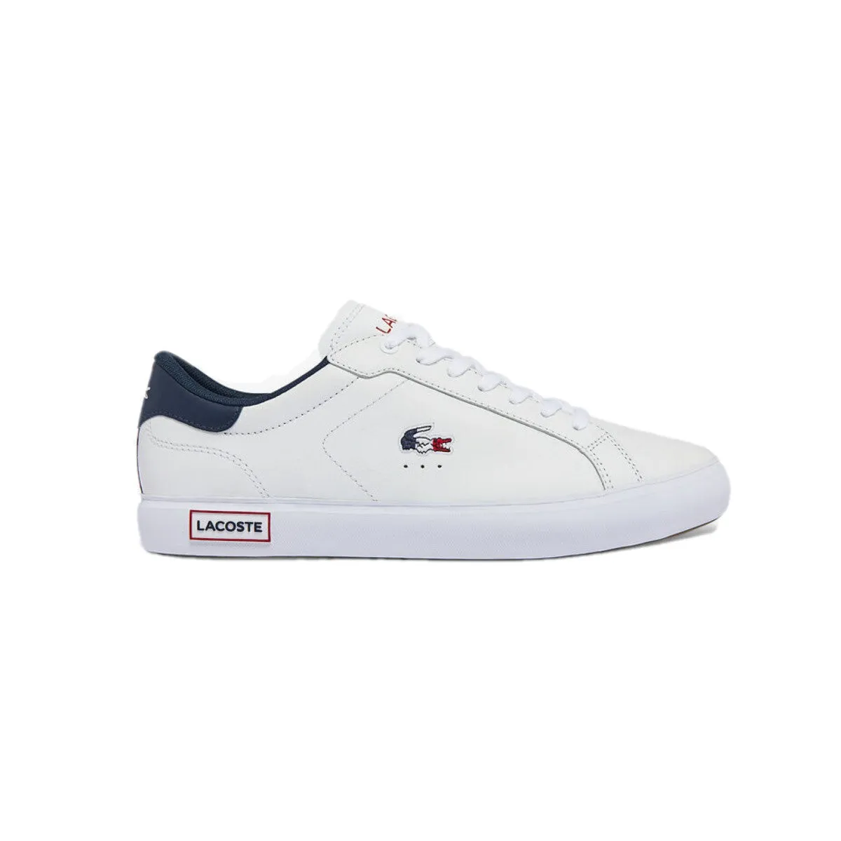 LACOSTE 7-43SMA0034407 POWERCOURT TRI 1SMA MN'S (Medium) White/Navy/Red Leather & Synthetic Lifestyle Shoes