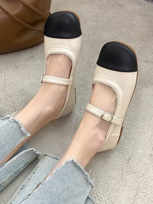 Leisure Fashion Contrast Color Split-Joint Flat Heel Loafer Shoes