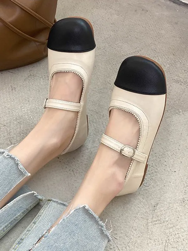 Leisure Fashion Contrast Color Split-Joint Flat Heel Loafer Shoes