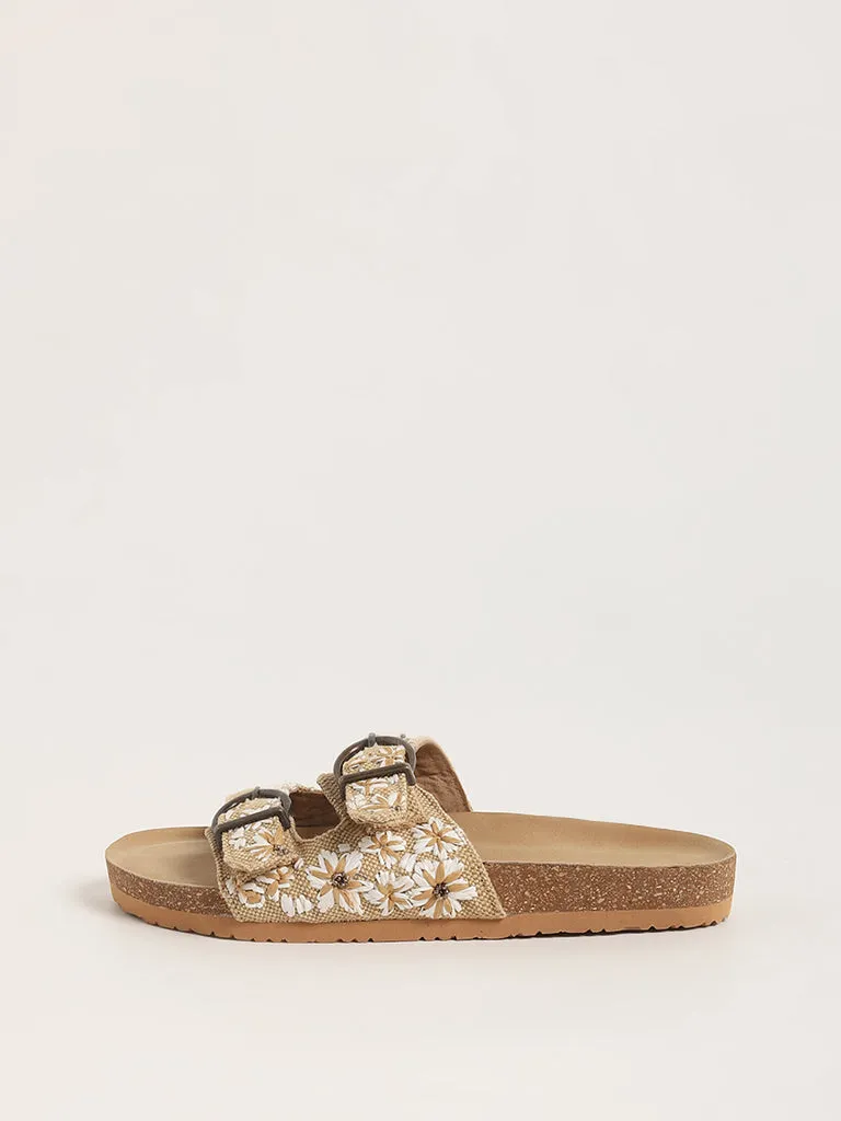 LUNA BLU Beige Dual-Strap Comfort Sandals