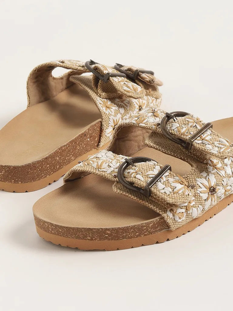 LUNA BLU Beige Dual-Strap Comfort Sandals