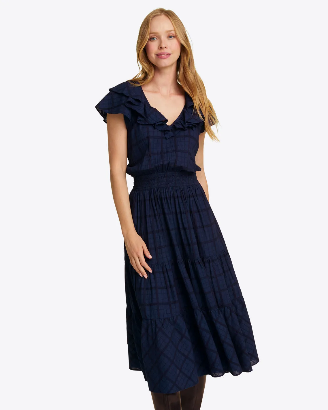 Marie Midi Dress in Pane Plaid