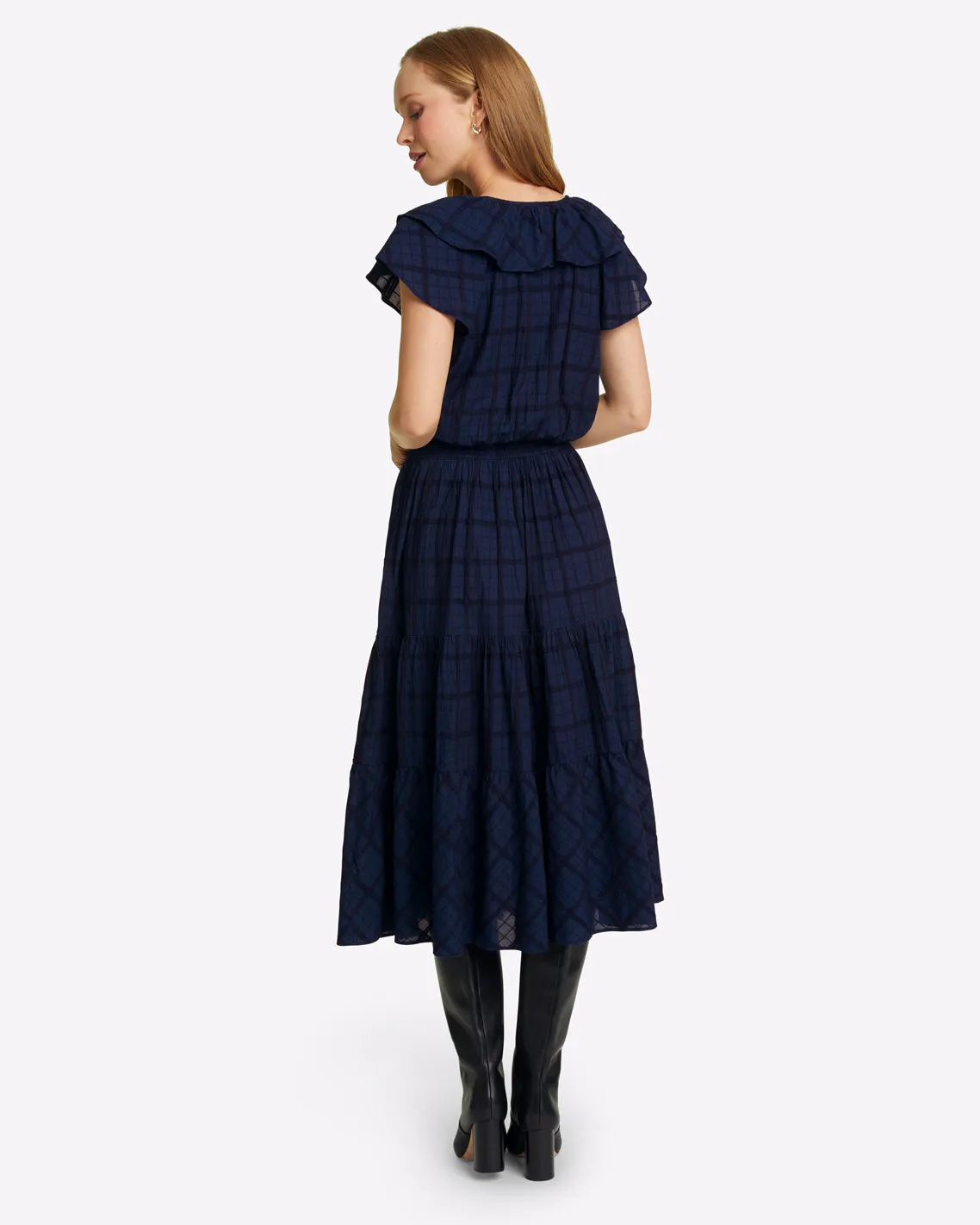 Marie Midi Dress in Pane Plaid