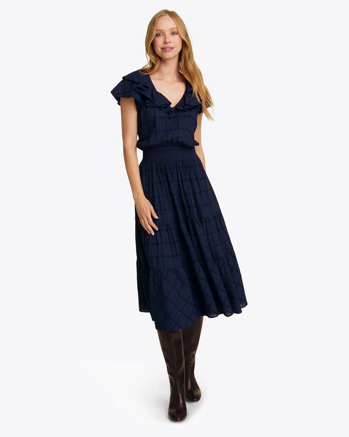 Marie Midi Dress in Pane Plaid