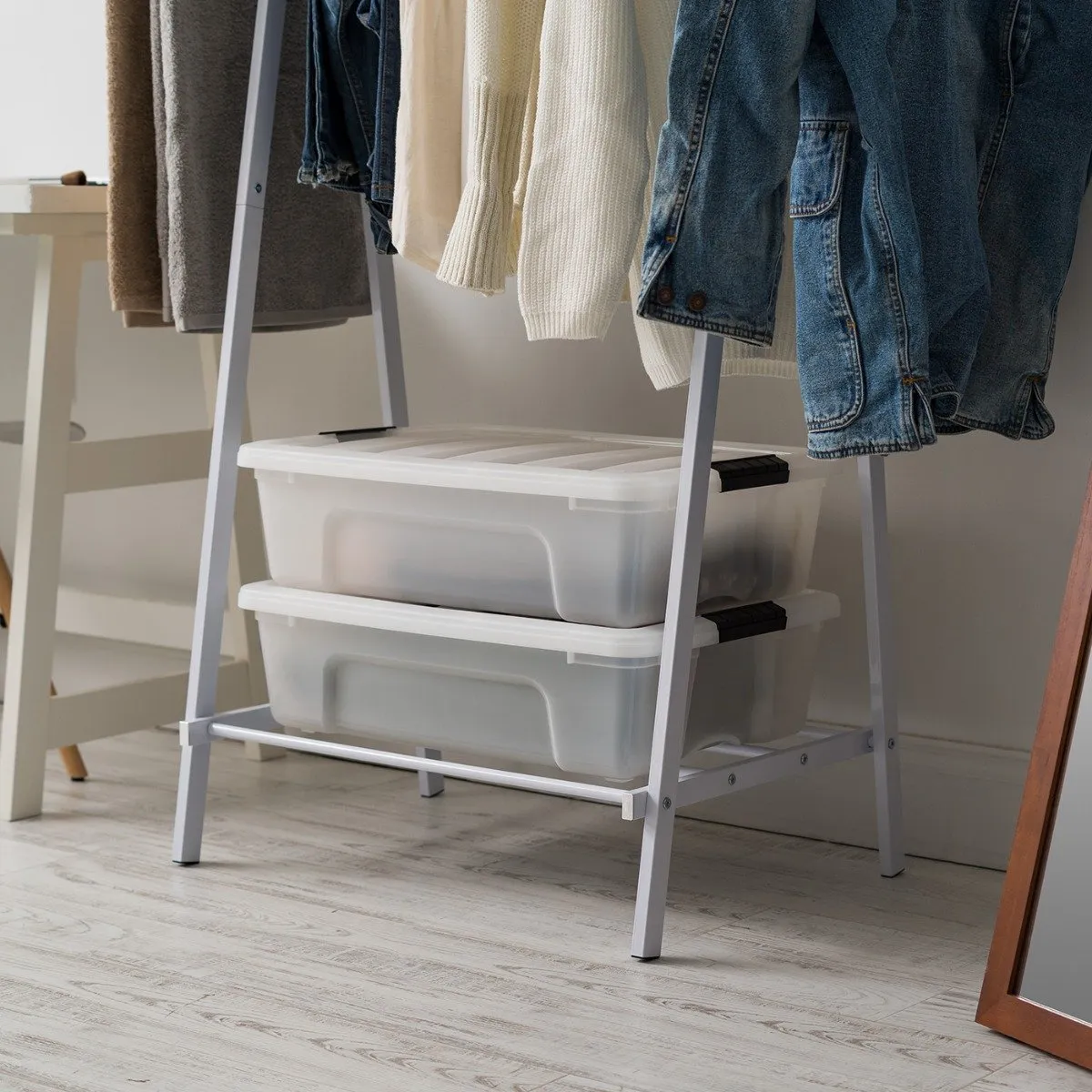 Metal Garment Rack with Slatted Shelf