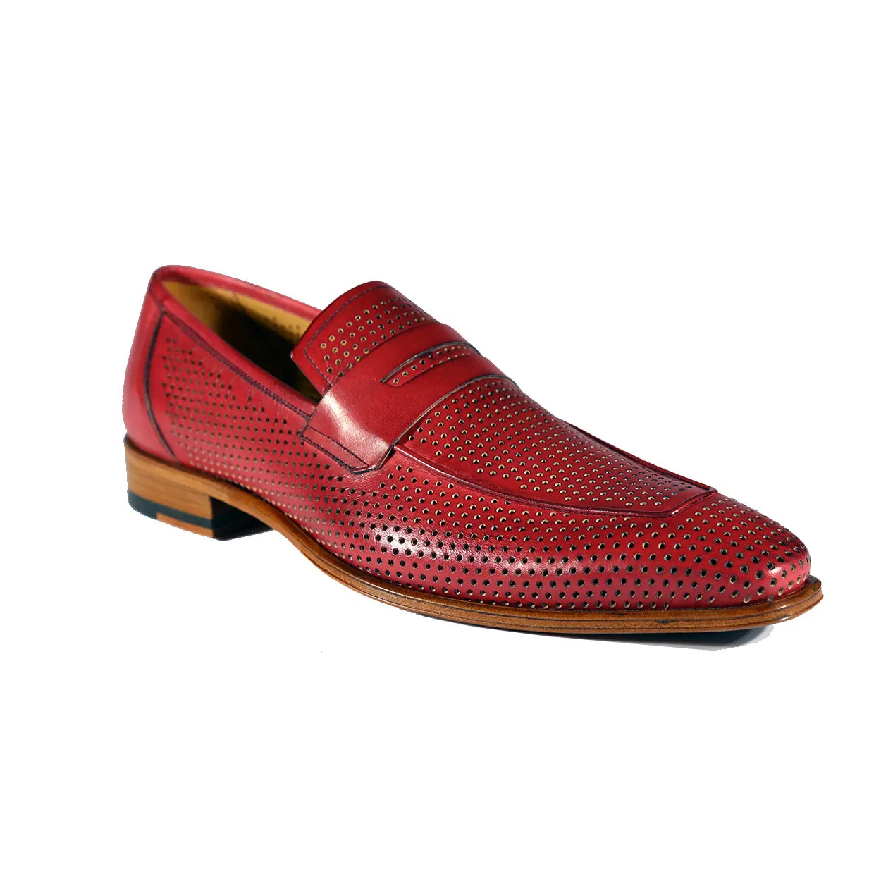 Mezlan S20296 Men's Shoes Burgundy Perforated Leather Classic Penny Loafers (MZS3482)