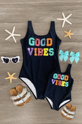 Mom & Me - "Good Vibes" Black Sequin Swimsuit