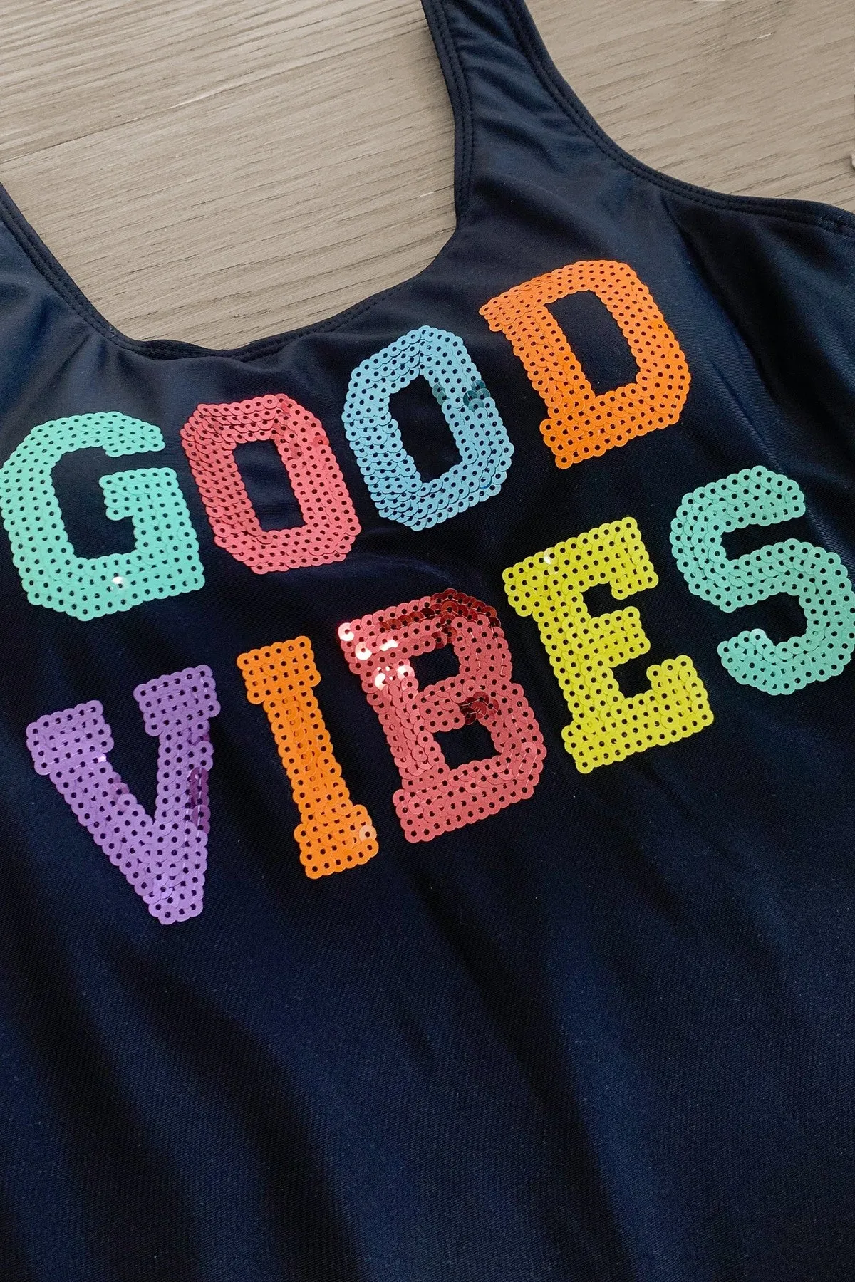 Mom & Me - "Good Vibes" Black Sequin Swimsuit