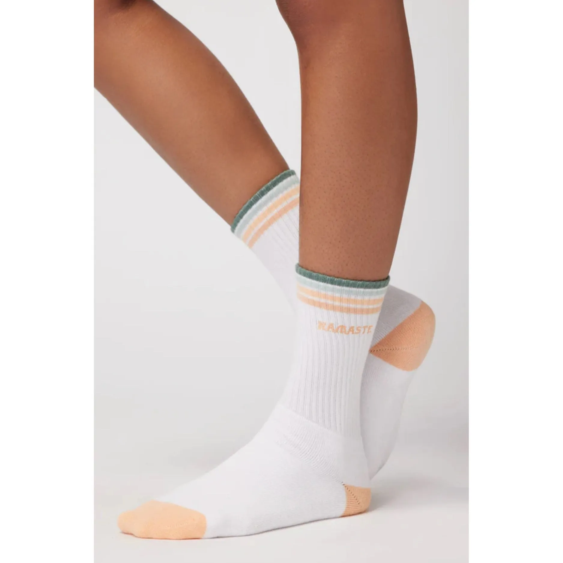 Namaste Stripe Crew Sock - Pure White (No Grip)