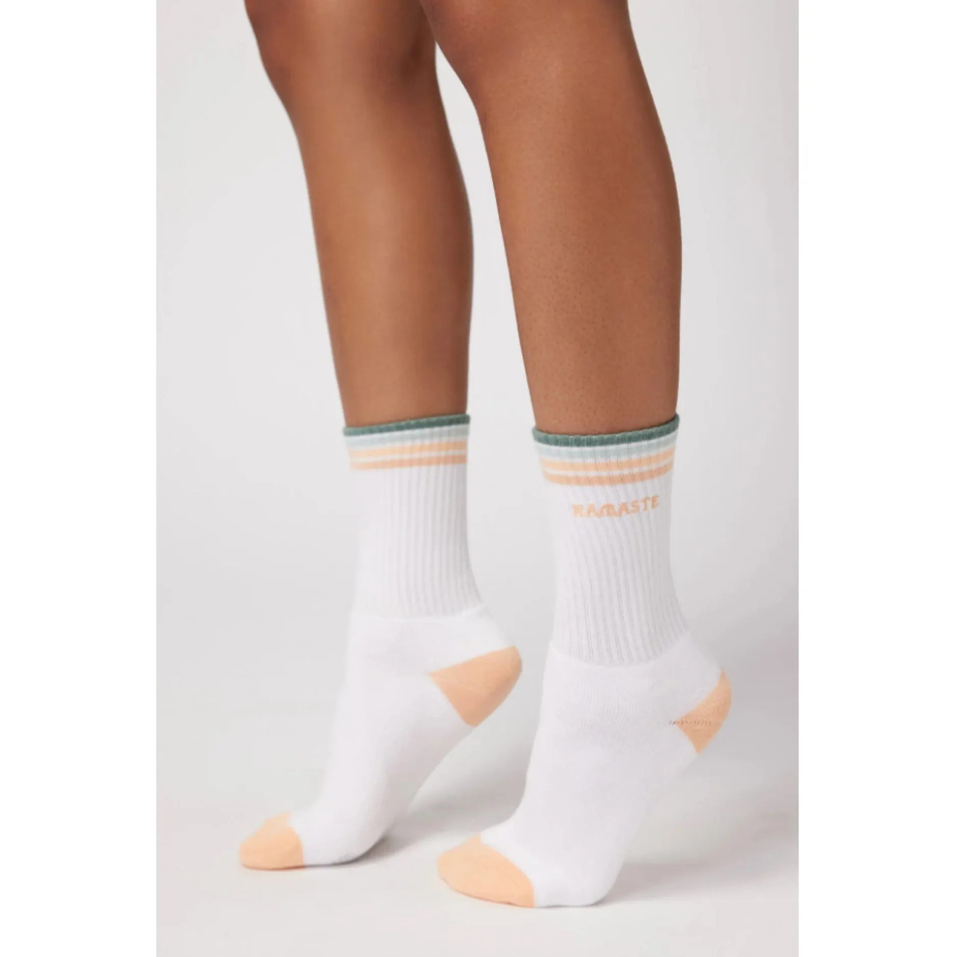 Namaste Stripe Crew Sock - Pure White (No Grip)