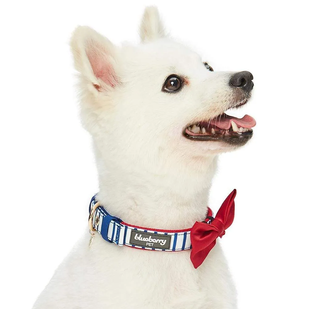 Nautical Dog Collars Summer Beach Stripe Dog Collar with Décor Bowtie Vacation Bon Voyage Collar for S M L Pets