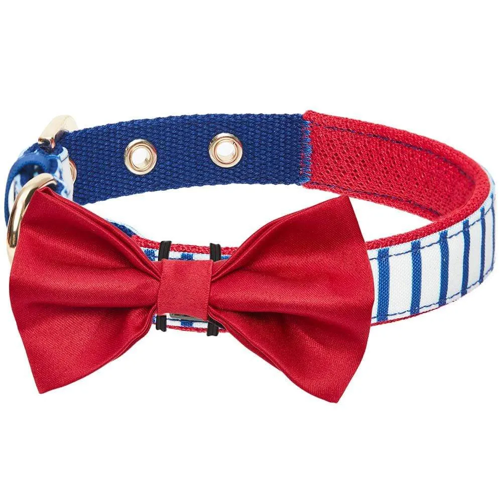 Nautical Dog Collars Summer Beach Stripe Dog Collar with Décor Bowtie Vacation Bon Voyage Collar for S M L Pets