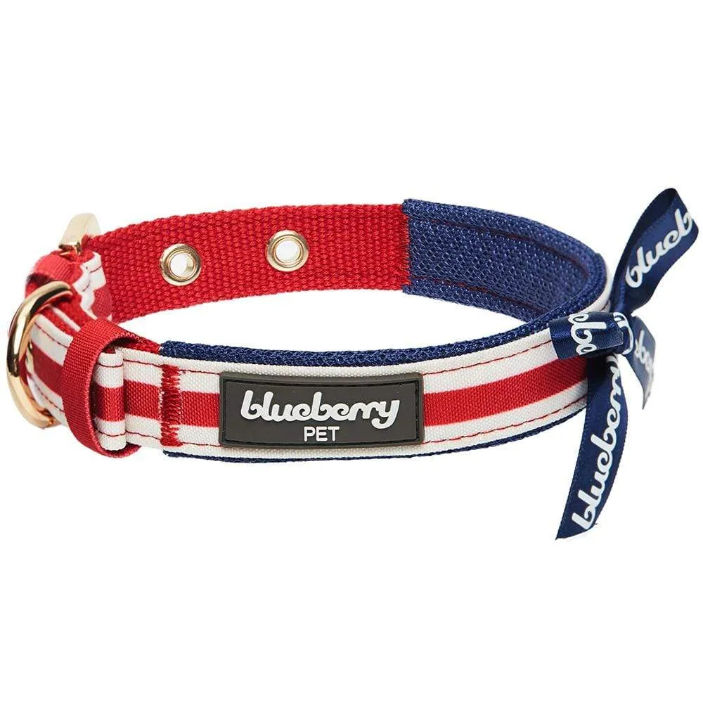 Nautical Dog Collars Summer Beach Stripe Dog Collar with Décor Bowtie Vacation Bon Voyage Collar for S M L Pets