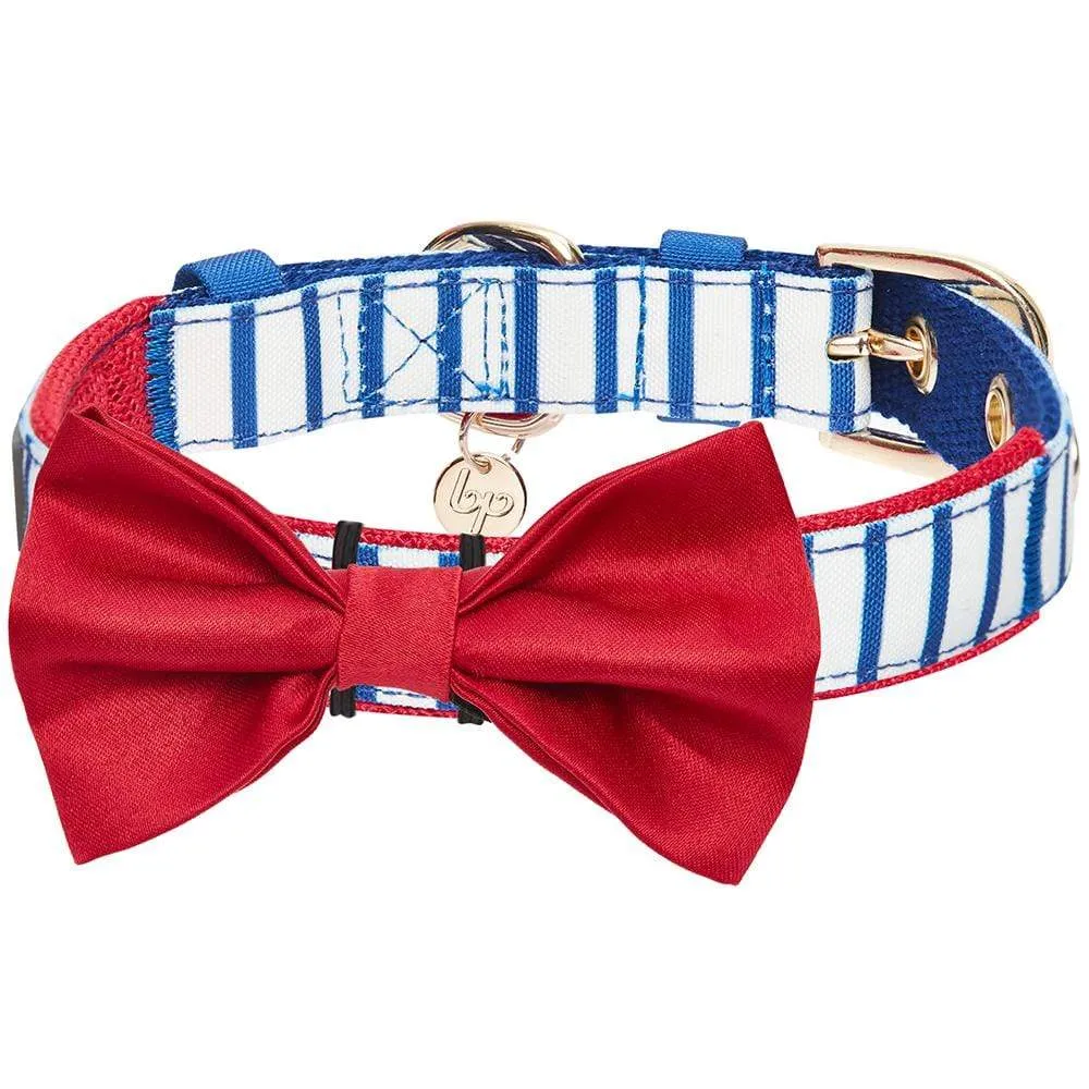 Nautical Dog Collars Summer Beach Stripe Dog Collar with Décor Bowtie Vacation Bon Voyage Collar for S M L Pets