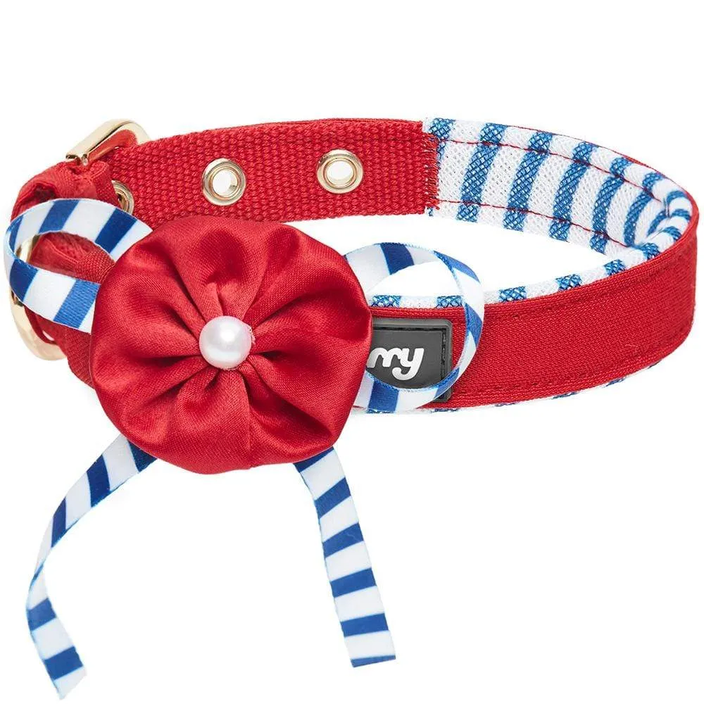 Nautical Dog Collars Summer Beach Stripe Dog Collar with Décor Bowtie Vacation Bon Voyage Collar for S M L Pets