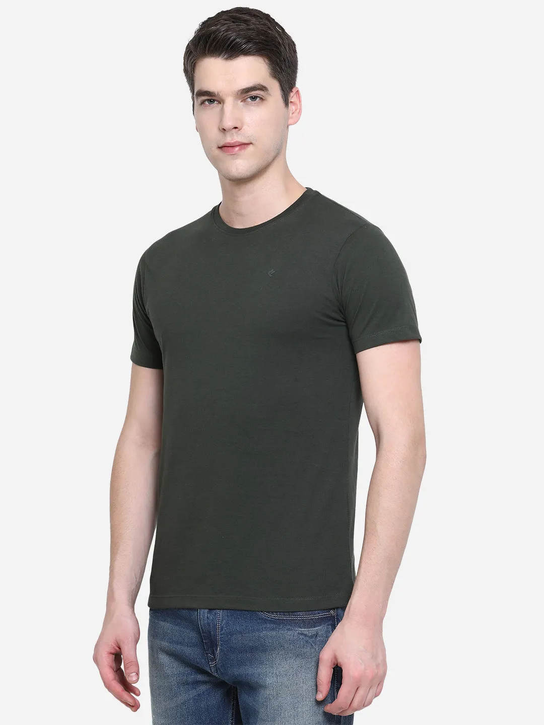 Olive Solid Slim Fit T-Shirt | Greenfibre