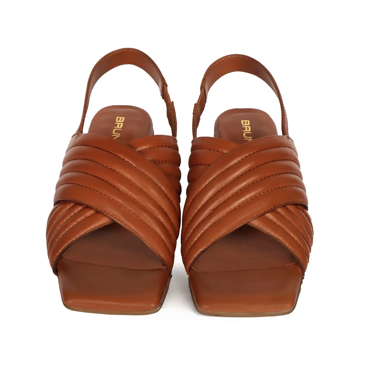 Open Toe Tan Luxury Designer Puffed Cross Strap Over Feet Ladies Sandals By Brune & Bareskin