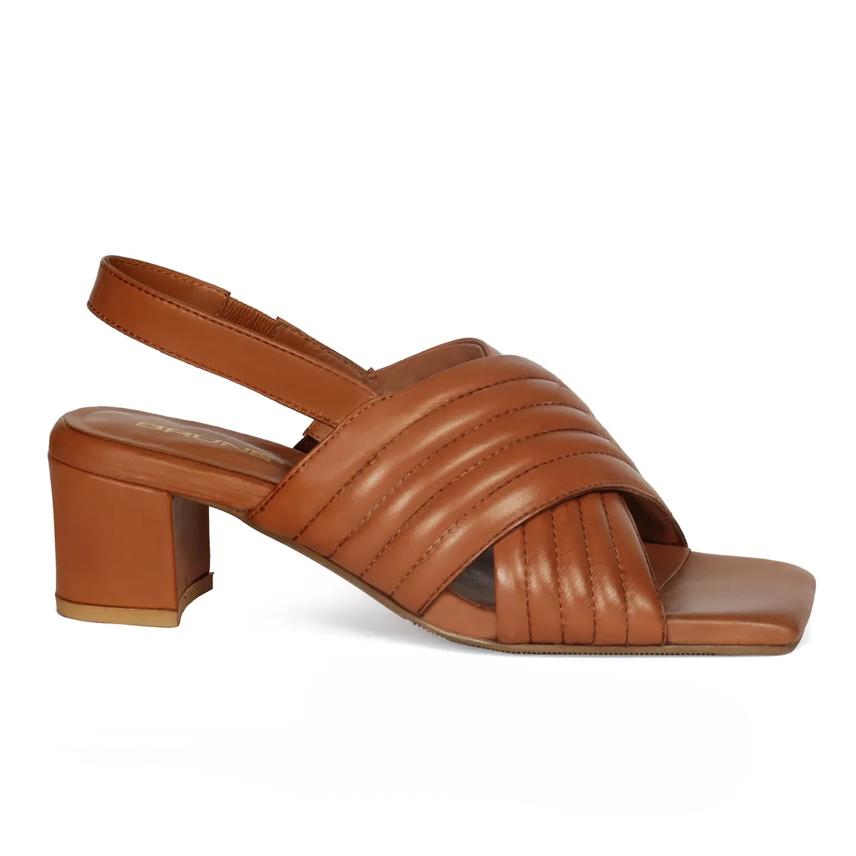 Open Toe Tan Luxury Designer Puffed Cross Strap Over Feet Ladies Sandals By Brune & Bareskin