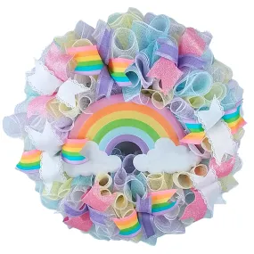 Pastel Rainbow Wreath, Decorative Door Hanger, Cheerful Spring Decoration