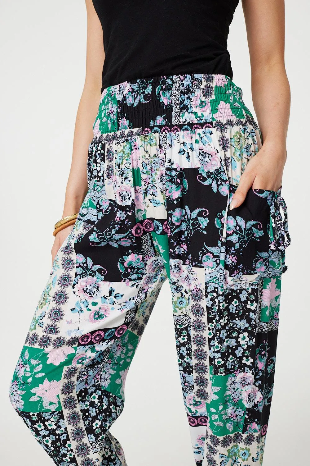 Patchwork Tassel High Waist Harem Pants