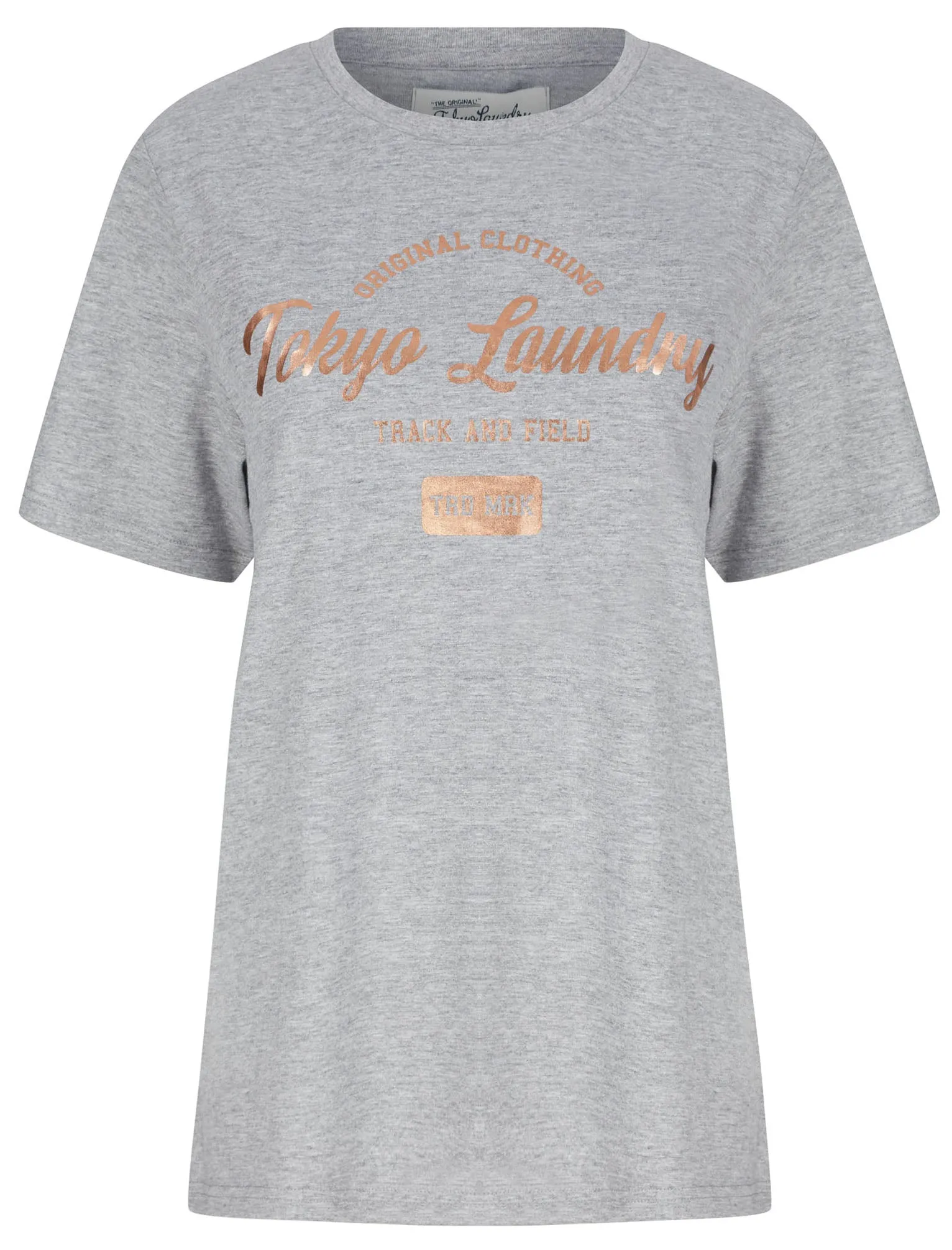 Payton Rose Gold Foil Motif Cotton Jersey T-Shirt in Light Grey Marl - Tokyo Laundry