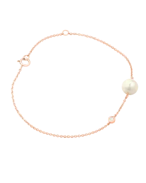 Pearl & Diamond Bezel Bracelet - 14K Rose Gold