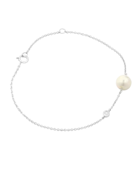 Pearl & Diamond Bezel Bracelet - 14K White Gold